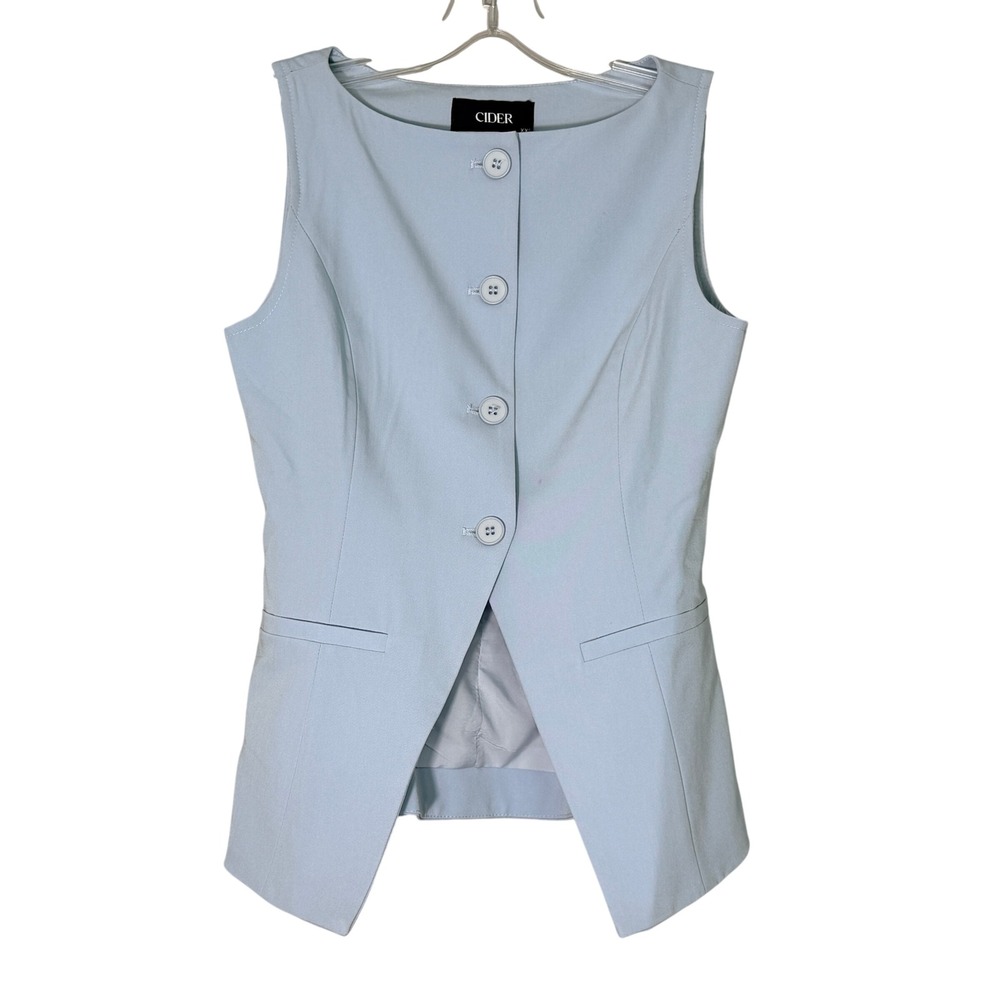 Cider Tailored Button Up Vest Womens Size XXS Crew Neck Cut Away Preppy Tailored